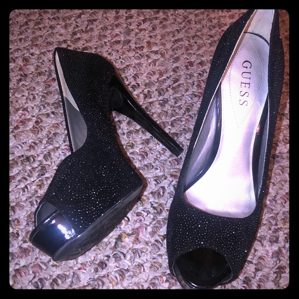 Black w silver speckle peeptoe stiletto